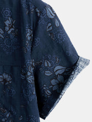 Men's Blue Cotton Floral Hawaiian Vintage Shirt