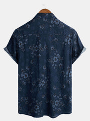 Men's Blue Cotton Floral Hawaiian Vintage Shirt