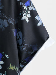 Men's Blue Rose Hawaiian Floral Print Short Sleeve Shirt
