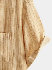 Men's Breathable Short Sleeve Pocket Khaki Striped Shirt