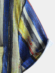 Men's Summer Vintage Yellow Striped Short Sleeve Shirt