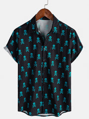 Men's Skull Punk Rock Holiday Beach Cotton Breathable Cool Summer Short Sleeve Shirt
