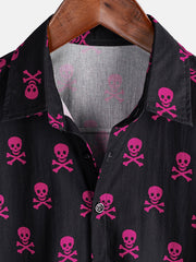 Men's Pink Skull Punk Rock Holiday Cotton Breathable Cool Summer Short Sleeve Shirt