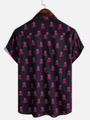Men's Pink Skull Punk Rock Holiday Cotton Breathable Cool Summer Short Sleeve Shirt