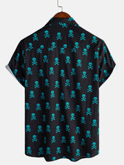 Men's Skull Punk Rock Holiday Beach Cotton Breathable Cool Summer Short Sleeve Shirt