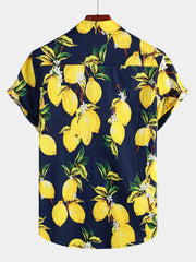 Men's Tropical Lemon Print Short Sleeve Shirt