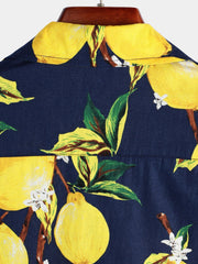 Men's Tropical Lemon Print Short Sleeve Shirt
