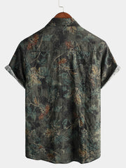 Men's Retro Leaf Short Sleeve Hawaiian Beach Shirt