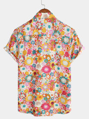 Men's Floral Cool Flower Summer Cotton Button Up Beach Short Sleeve Hawaiian Shirt
