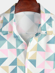Men's Casual Art Triangle Geometric Print Summer Short Sleeve Beach Shirt