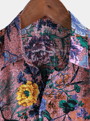 Men's Breathable Retro Floral Print Summer Short Sleeve Shirt
