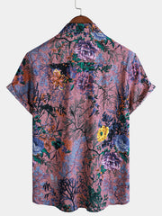 Men's Breathable Retro Floral Print Summer Short Sleeve Shirt