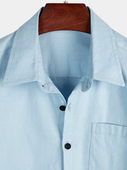 Men's Solid Color Linen Cotton Pocket Casual Button Short Sleeve Shirt