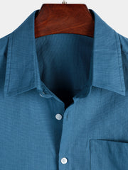 Men's Solid Color Linen Cotton Pocket Casual Button Short Sleeve Shirt