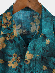 Men's Floral Print Pocket Holiday Short Sleeve Shirt