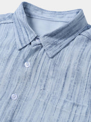 Men’s Light Blue Striped Short Sleeve Breathable Cool Casual Summer Shirt