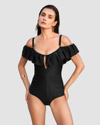 Drop-Shoulder Ruffled Zip-Front Shapewear Swimsuit - view 6