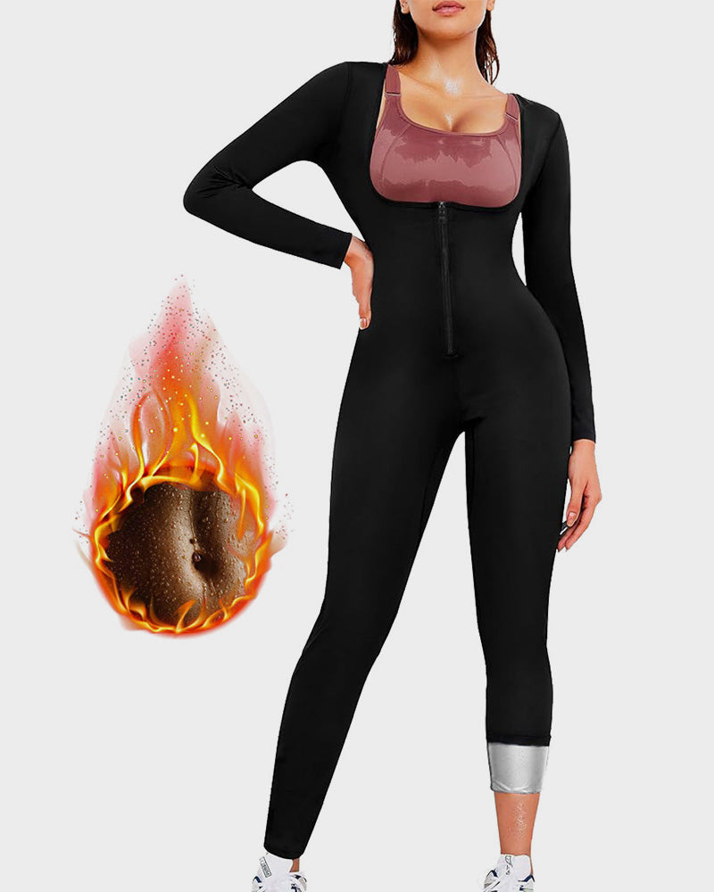 Open Bust Front Zipper Full Body Sauna Jumpsuit - view 4