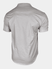 Men’s Casual Cotton Linen Blend Stand Collar Short Sleeve Henley Shirt