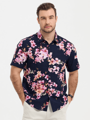 Men's Flower Print Cotton Hawaiian Short Sleeve Shirt