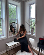 Deep-V Lace High-Slit Maxi Dress with Built-In Shapewear - view 7