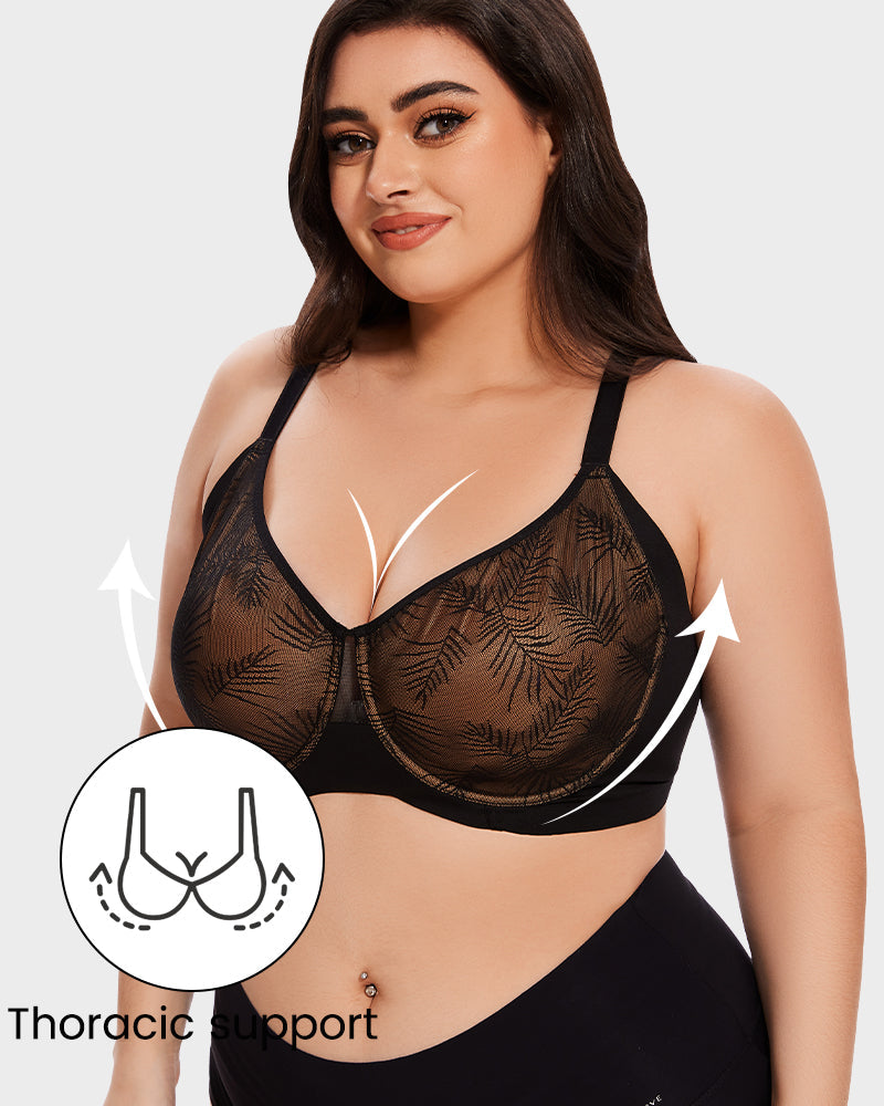 Leaf Pattern Lace Full Coverage Unlined Push Up Bra - view 2