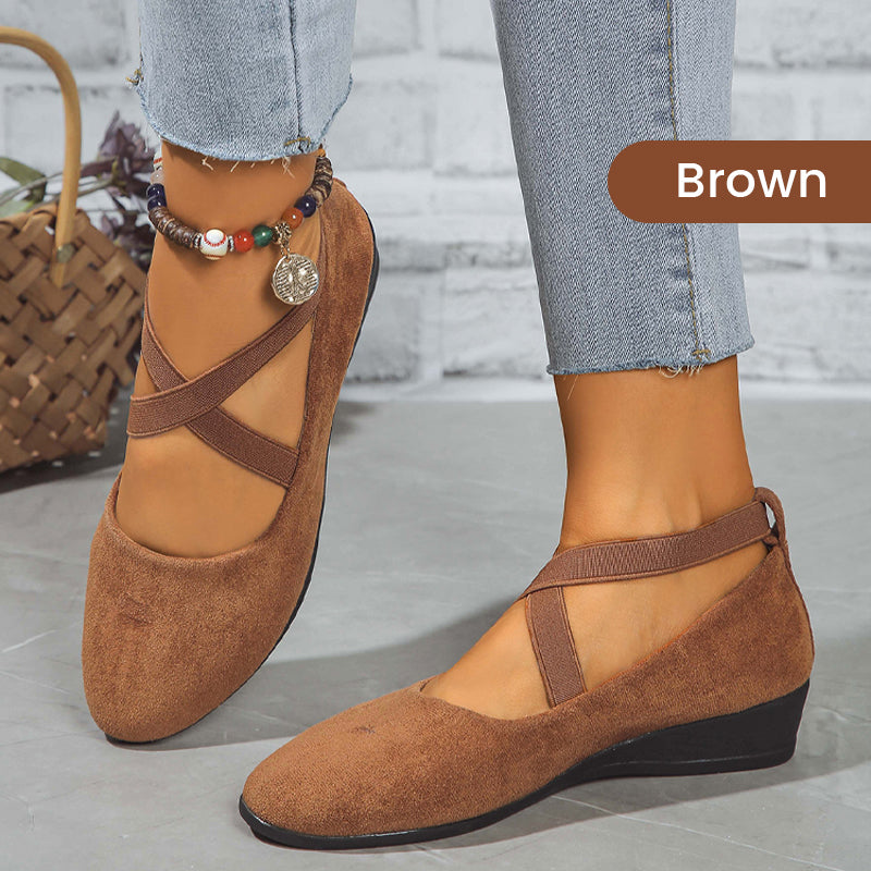💖Black Friday Mega Deal – 50% off!💖Elegant Solid Color Elastic Strap Low Wedge Shoes
