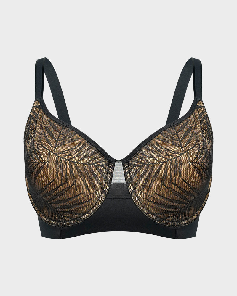Leaf Pattern Lace Full Coverage Unlined Push Up Bra - view 9
