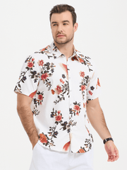 Men's Casual Flower Print Hawaiian Short Sleeve Shirt