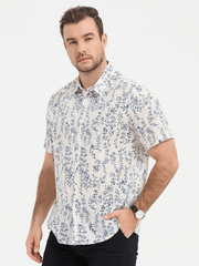 Men's Cotton Floral Button Up Summer Short Sleeve Shirt