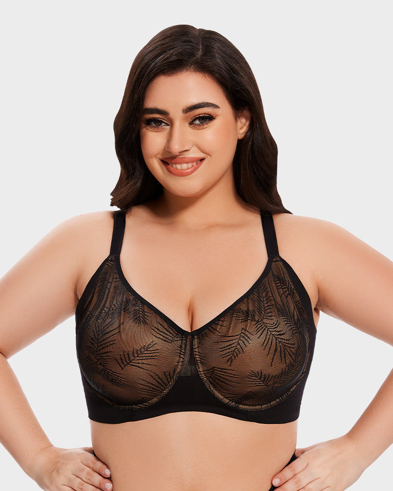 Leaf Pattern Lace Full Coverage Unlined Push Up Bra - view 6