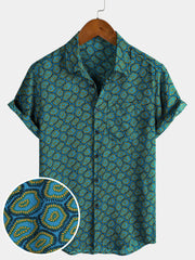 Men's Abstract Blue Short Sleeve Pocket Shirt