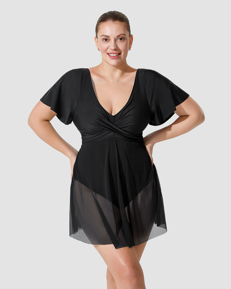 Plus Size Full Coverage Ruffle Swimdress - view 4