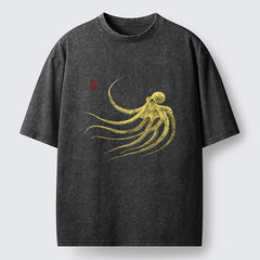 Tokyo-Tiger Retro Octopus Japanese Washed T-Shirt