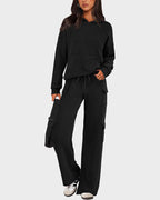 2-Piece Knit Hoodie & Wide Leg Pants Outfit - view 19