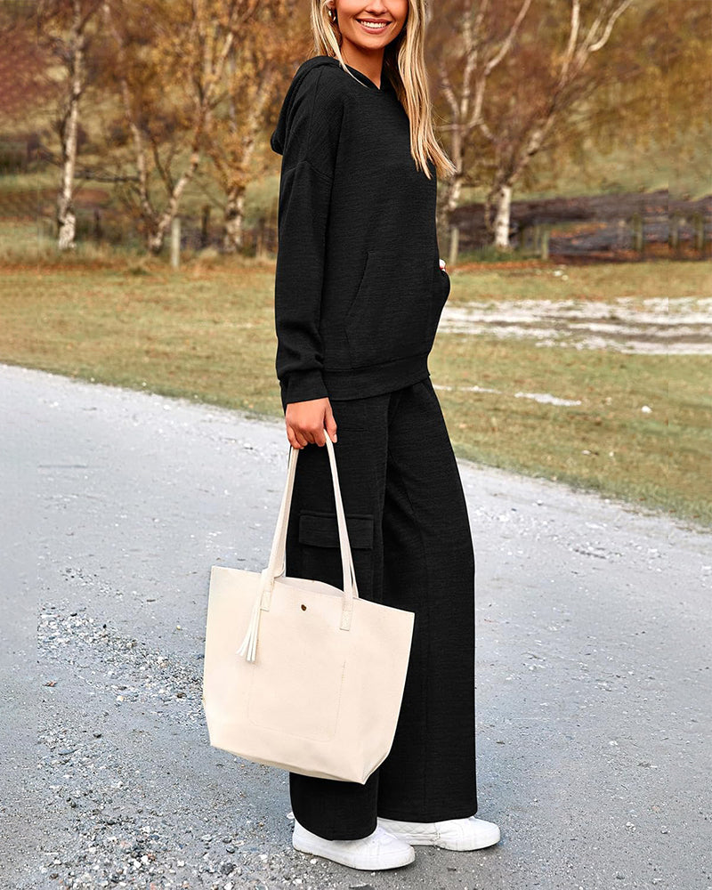 2-Piece Knit Hoodie & Wide Leg Pants Outfit - view 10