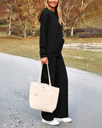 2-Piece Knit Hoodie & Wide Leg Pants Outfit - view 10