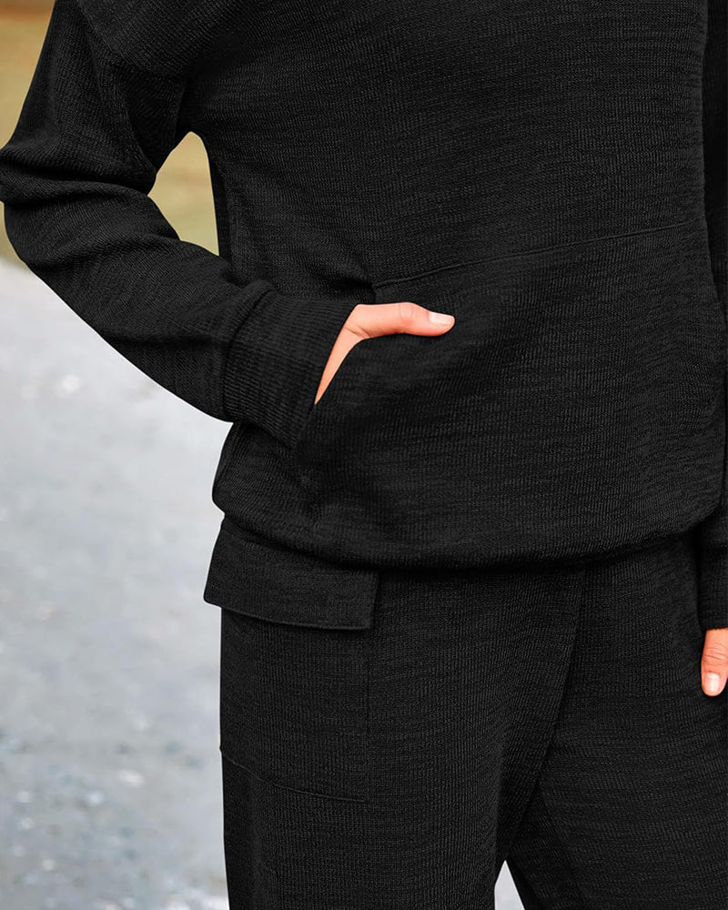 2-Piece Knit Hoodie & Wide Leg Pants Outfit - view 11