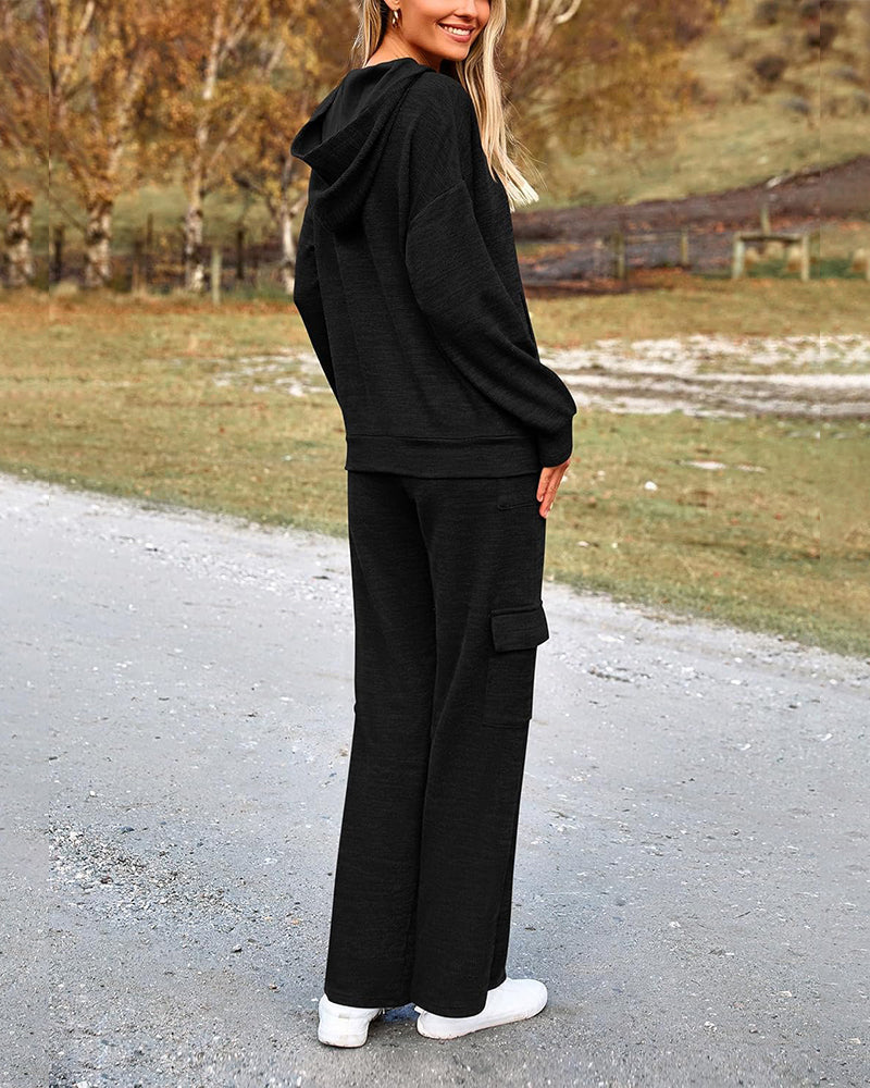 2-Piece Knit Hoodie & Wide Leg Pants Outfit - view 8