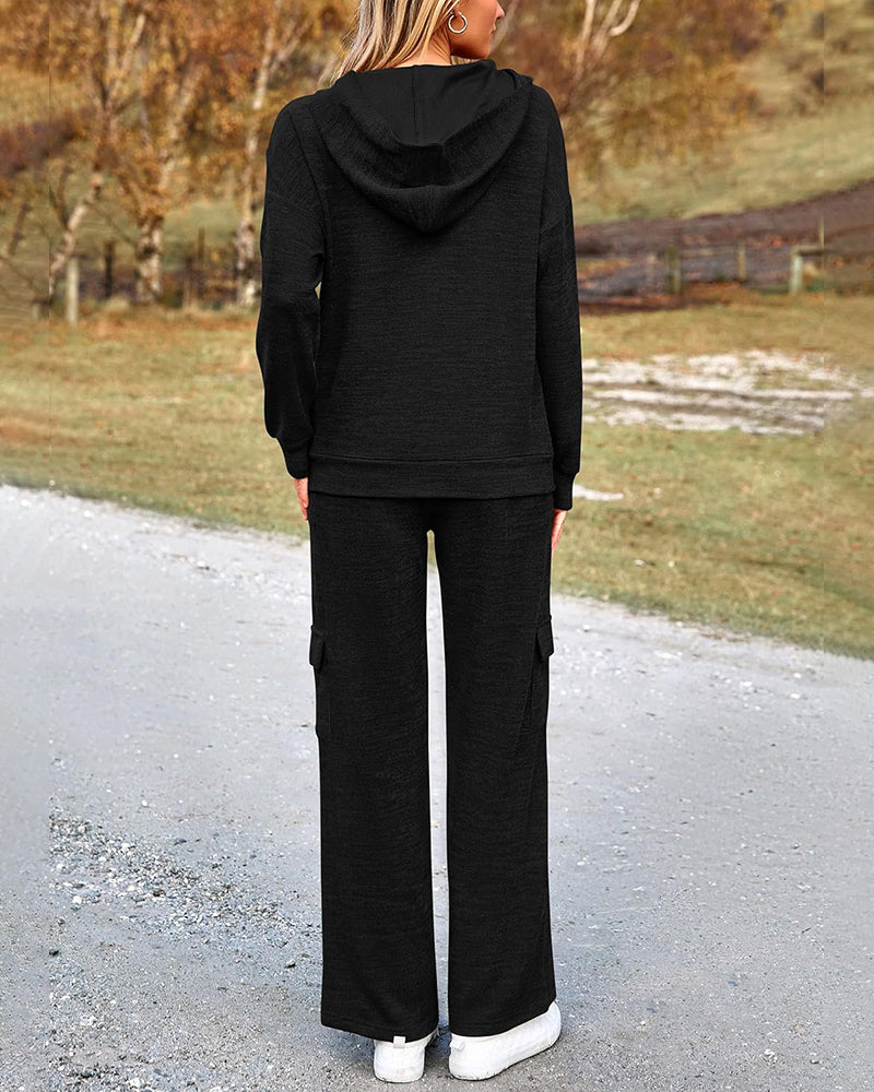 2-Piece Knit Hoodie & Wide Leg Pants Outfit - view 9