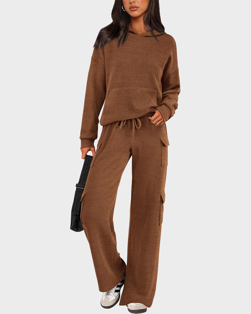 2-Piece Knit Hoodie & Wide Leg Pants Outfit - view 18