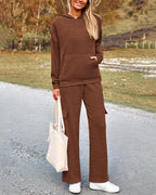 2-Piece Knit Hoodie & Wide Leg Pants Outfit - view 5