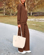 2-Piece Knit Hoodie & Wide Leg Pants Outfit - view 4