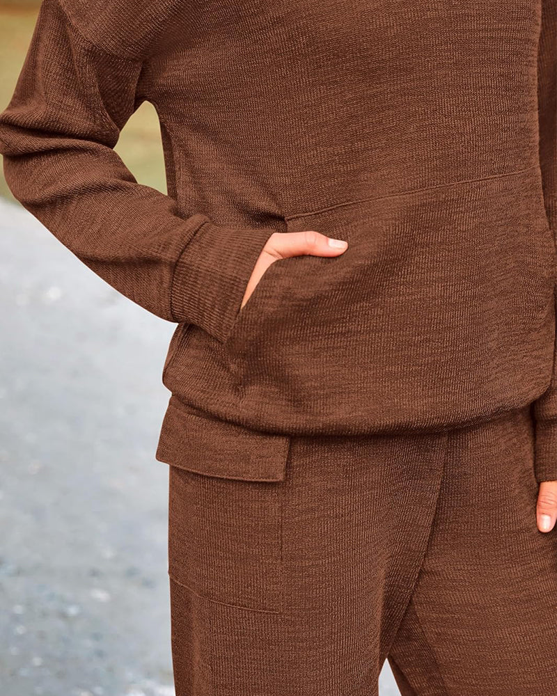 2-Piece Knit Hoodie & Wide Leg Pants Outfit - view 6