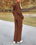 2-Piece Knit Hoodie & Wide Leg Pants Outfit - view 2