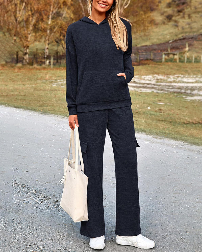 2-Piece Knit Hoodie & Wide Leg Pants Outfit - view 13