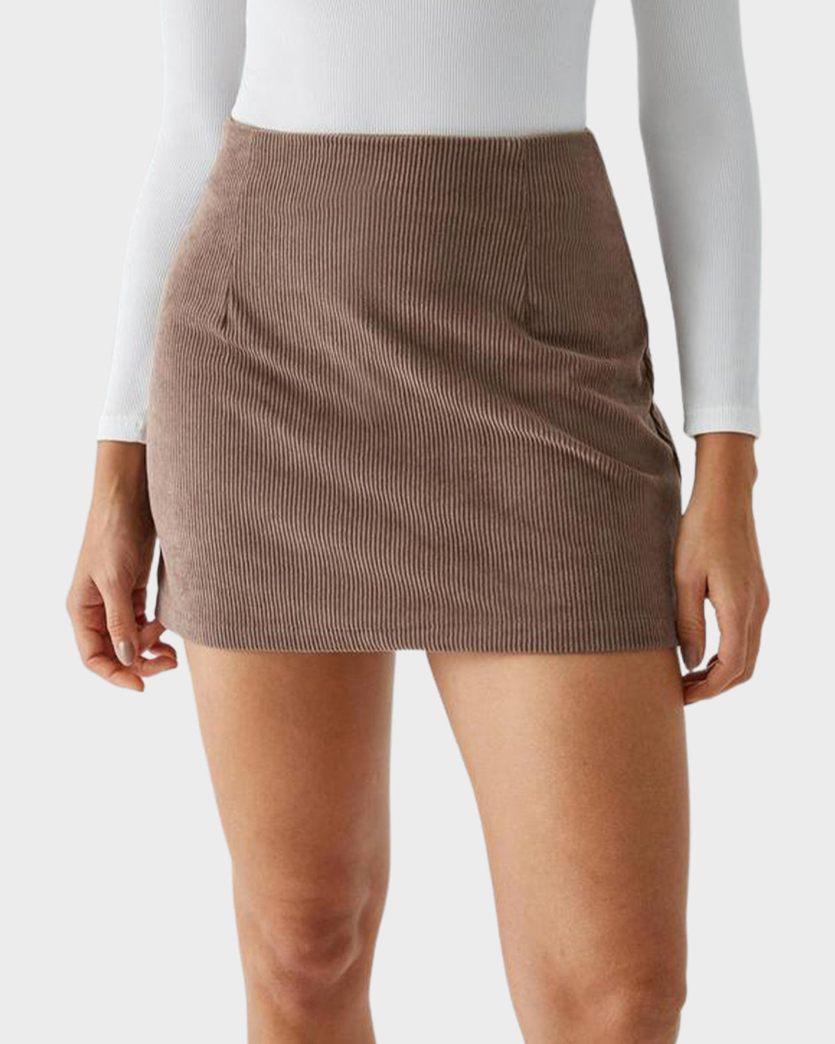 2-in-1 High Waisted Corduroy A-Line Skirt