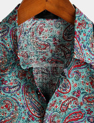 Men's Short Sleeve Classic Paisley Pattern Cotton Shirt