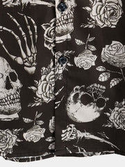 Men's Skull Rose Floral Punk Rock and Roll Cool Button Up Shirt