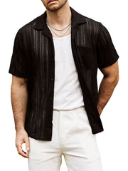 Men's Summer Lace Short Sleeve Casual Button Up Beach Shirt